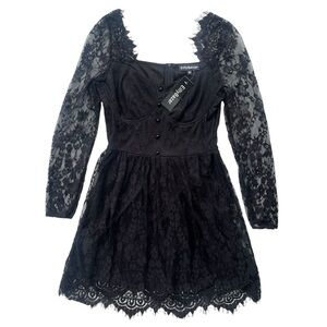 Eilly Bazar Womens Size XS Black Lace Sweetheart Neck Long Sleeve Dress #8EB1132